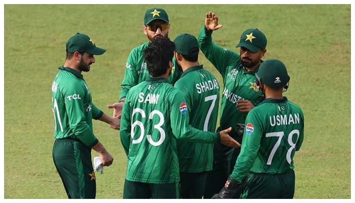 Pakistan players celebrate after a wicket during the ICC Mens T20 World Cup group-stage match against Namibia at the SSC Cricket Ground, Colombo, on February 18, 2026. — PCB
