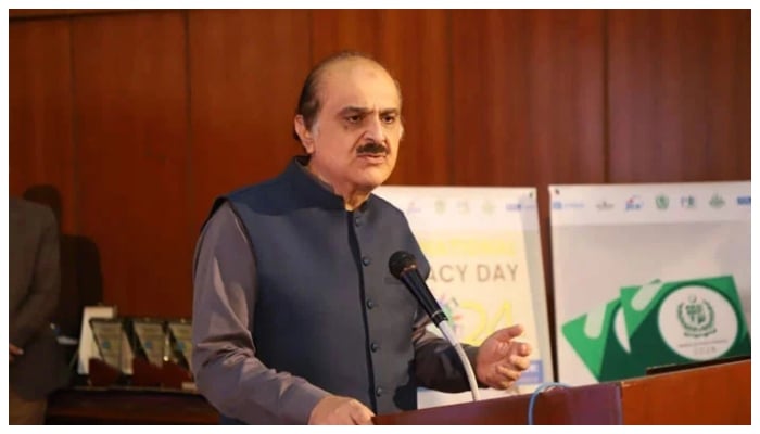 Mohyuddin Ahmad Wani speaks at an event on September 12, 2024. — Facebook@NCCPakistan