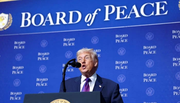 USPresident Donald Trump speaks at the inaugural Board of Peace meeting at the US Institute of Peace in Washington, DC, February 19, 2026. — Reuters