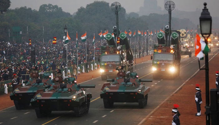Indian Armys Infantry Combat Vehicles are displayed during the Republic Day parade in New Delhi, India. — Reuters
