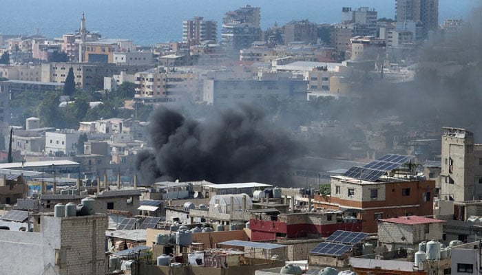 Smoke rises from Ain el-Hilweh Palestinian refugee camp during Palestinian faction clashes, in Sidon, Lebanon July 30, 2023. — Reuters
