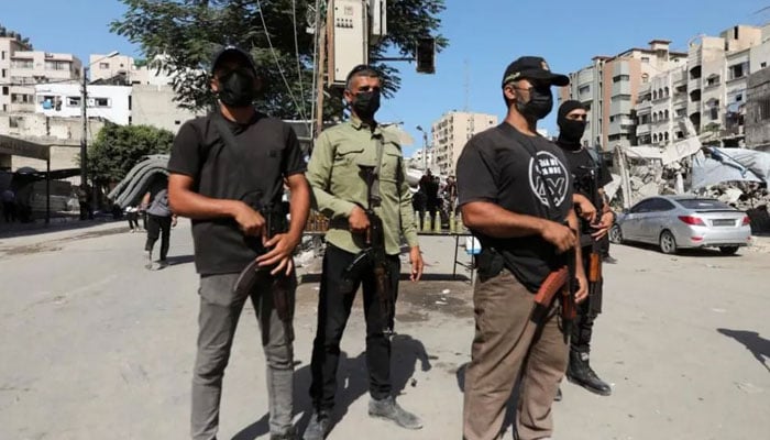 The representational image shows Hamas security forces on the streets of Gaza City.   — Reuters