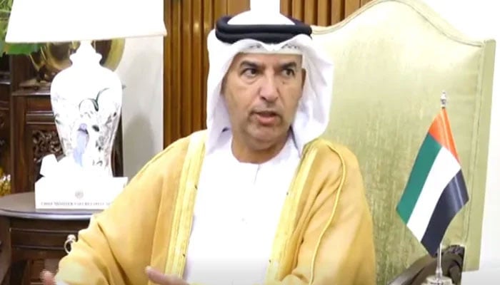 UAE Ambassador to Pakistan Salem Mohammad Salem Al-Bawaab Al-Zaabi in a meeting on December 16, 2025. — Screengrab via Facebook@SindhCMHouse