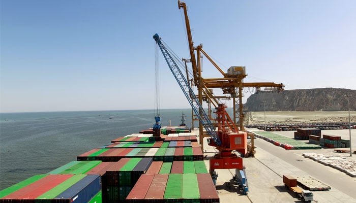 A container is loaded on to the Cosco Wellington, the first container ship to depart after the inauguration of the China-Pakistan Economic Corridor port in Gwadar, Pakistan November 13, 2016.—Reuters