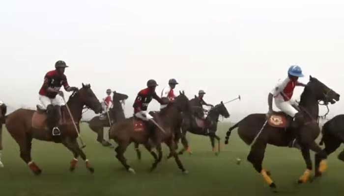 Players in action during 50th Chief of the Army Staff (COAS) Polo and Tent Pegging Championship 2025 at the Jinnah Polo Fields (JPF), Lahore, on December 31, 2025. — Screengrab via Facebook/@ISPROfficial1