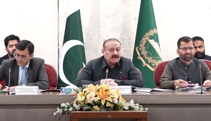 Chairman Standing Committee of the National Assembly on Maritime Affairs, MNA, Abdul Qadir Patel, chairs a meeting of the standing committee at the Parliament House on February 24, 2026. — Screengrab via Facebook@NationalAssemblyOfPakistan