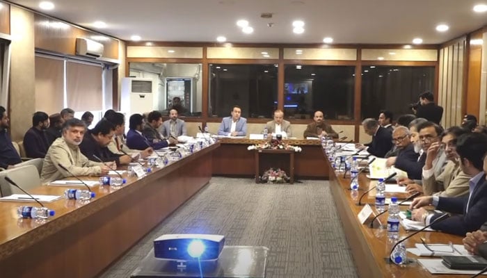 Chairman Standing Committee of the National Assembly on Communications, MNA Aijaz Hussain Jakhrani, presides over a meeting of the committee at the Parliament House on December 18, 2025. — Screengrab via Facebook@Pakistansenate