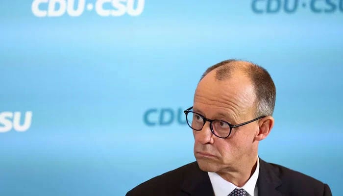 German Chancellor Friedrich Merz looks on during a media statement on the day of the CDU parliamentary fraction meeting, February 25, 2025.— Reuters
