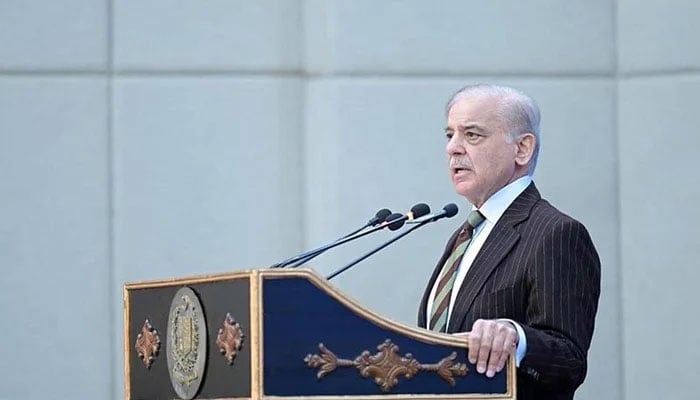 Prime Minister Shehbaz Sharif while addressing a session. — APP/File