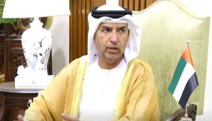 UAE Ambassador to Pakistan Salem Mohammad Salem Al-Bawaab Al-Zaabi in a meeting on December 16, 2025. — Screengrab via Facebook@SindhCMHouse