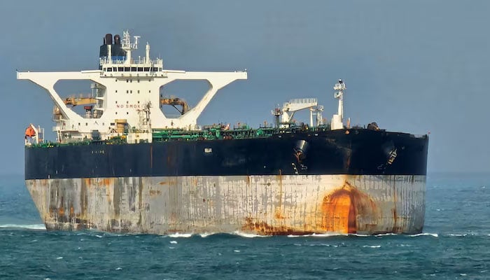 The representational image shows a tanker vessel Bella 1 at the Singapore Strait, in this picture taken from social media on March 18, 2025. — Reuters