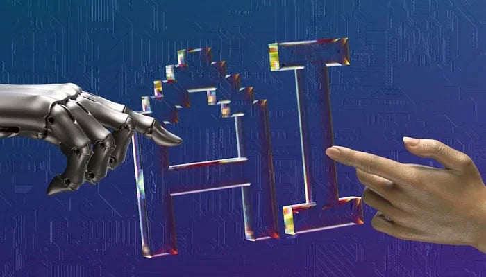 A representational image showing an illustration of robotic and human hands with AI in background. — Unsplash/File