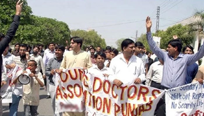 A representational image showing a protest by doctors. — INP/File