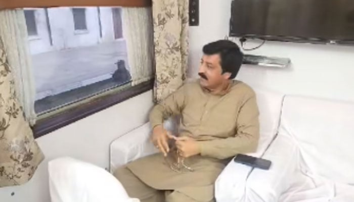 Governor Punjab Sardar Saleem Haider Khan is seen during a visit to Islamabad via train from Lahore on February 28, 2026. — Screengrab via Facebook@