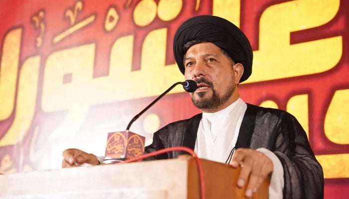 Allama Baqir Abbas Zaidi, a central leader of Majlis Wahdat-e-Muslimeen (MWM), speaks during a majlis on July 16, 2023. — Facebook@AllamaBaqarAbbasZaidi