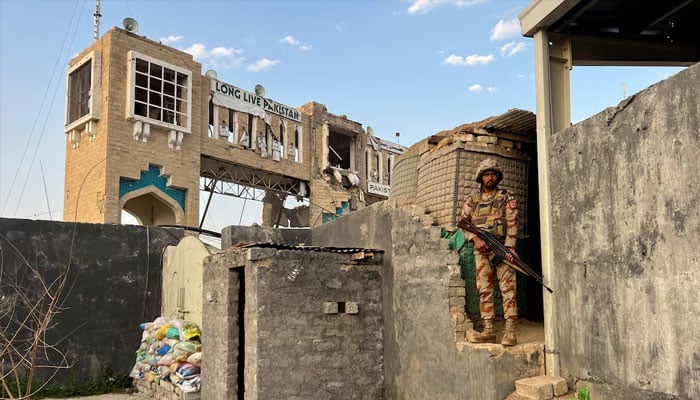 An army soldier stands at a post at the Friendship Gate, following the exchanges of fire between Pakistan and Afghanistan forces, at the border crossing between the two countries, in Chaman, Pakistan, February 27, 2026.—Reuters