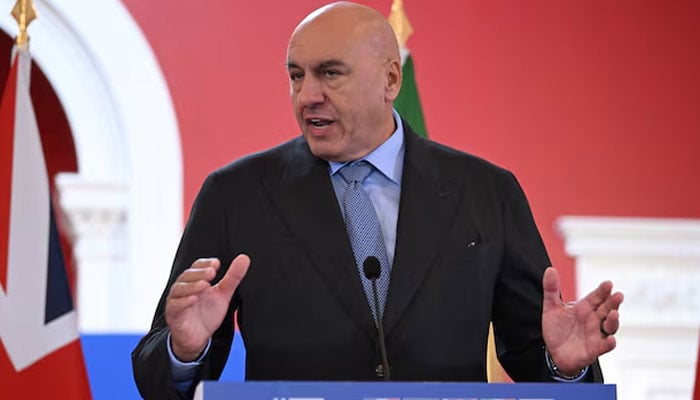 Italian Defence Minister Guido Crosetto speaks at a joint press conference, with British, Polish, German and French officials, after the Group of Five (E5) defence ministers meeting at Royal Artillery Barracks, Woolwich, in London, Britain, September 10, 2025.—Reuters