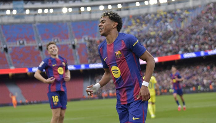 Barcelonas teenage star Lamine Yamal celebrating. —AFP/File