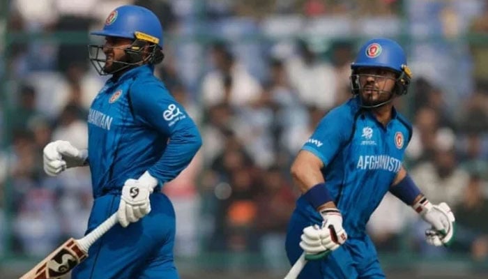 Darwish Rasooli and Azmatullah Omarzai of Afghanistan run between wickets during the ICC Mens T20 World Cup 2026 match between against United Arab Emirates at Arun Jaitley Stadium on February 16, 2026 in Delhi, India. — ICC