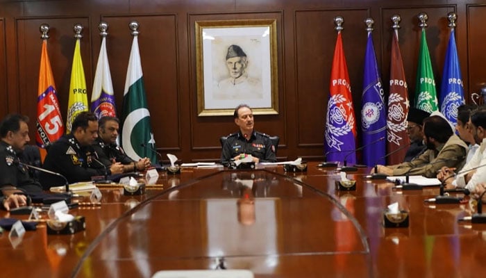 Additional IG Karachi Azad Khan chairs a meeting in connection with Youm-e-Ali, marking the martyrdom anniversary of Hazrat Ali (RA) at the Karachi Police Office on March 4, 2026. —Facebook@KarachiPoliceOfficial