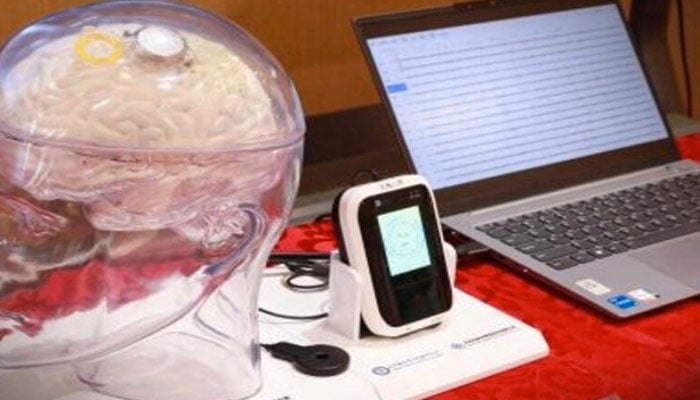 This image shows the NeuCyber Matrix BMI System (also known as Beinao-1), a brain-computer interface technology. — INP/File