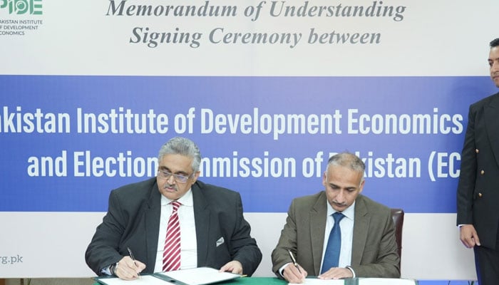 MOU signing ceremony between PIDE and ECP on March 4, 2026. — Facebook@PIDEIslamabad