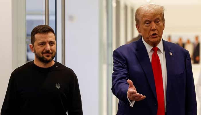 US President Donald Trump and Ukraines President Volodymyr Zelenskiy meet at Trump Tower in New York City, US.— Reuters/File