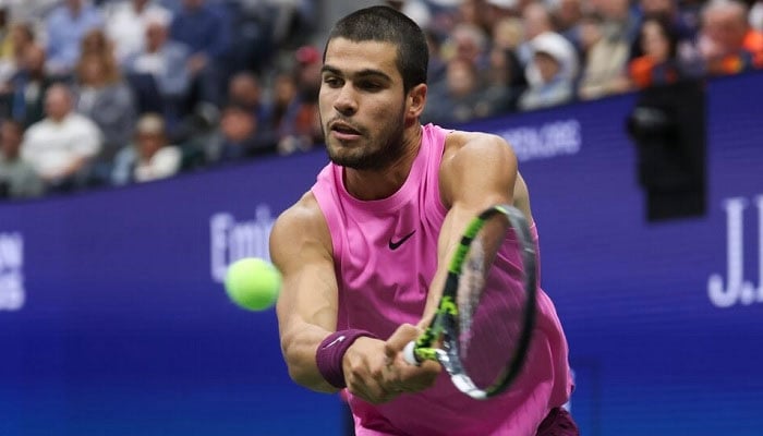 Spains Carlos Alcaraz in action against Jannik Sinner (ITA) (not pictured) during the final of mens singles at Billie Jean King National Tennis Center.— Reuters