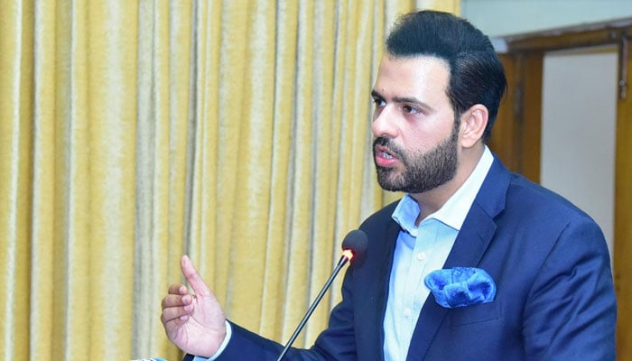 Federal Parliamentary Secretary for Information and Broadcasting, Barrister Danyal Chaudhry, is seen speaking at an event. — Facebook@Danyalchaudhry99/File