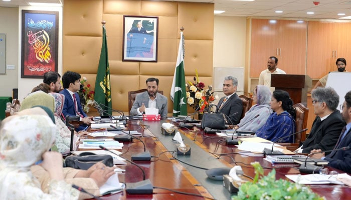 Minister of National Health Services, Syed Mustafa Kamal, chairs the second meeting of the Nursing Council at the ministry on March 10, 2026. — Facebook@KamalMQM