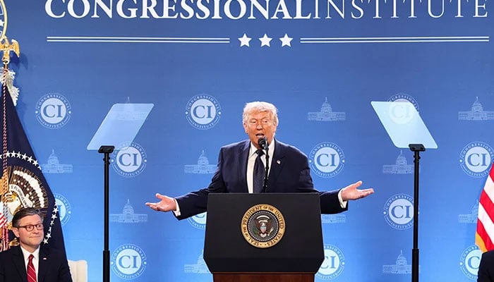 US President Donald Trump delivers remarks to members of the Republican Party, at Trump National Doral Miami in Miami, Florida, US, March 9, 2026. — Reuters