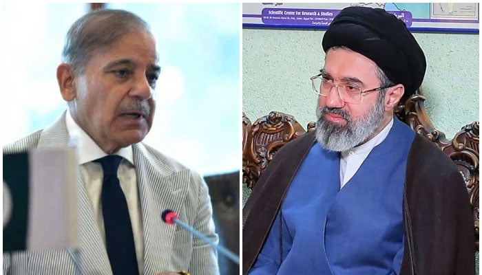 This collage shows undated photos of Prime Minister Shehbaz Sharif (left) and new Iranian Supreme Leader Mojtaba Khamenei. — AFP/File