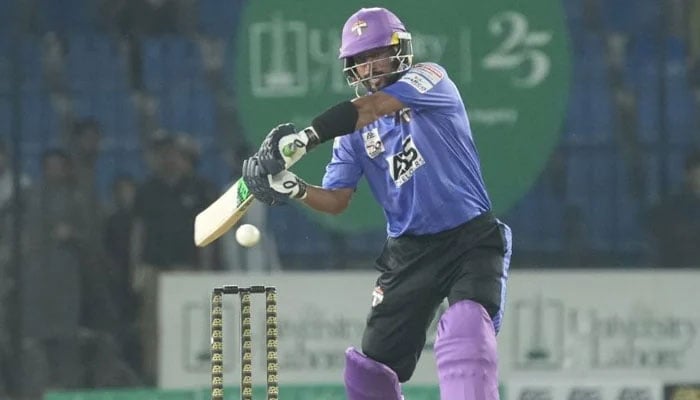 Faisalabads Atiq-ur-Rehman plays a shot during their National T20 Cup match against Bahawalpur at the Imran Khan Cricket Stadium in Peshawar on March 11, 2026. — PCB