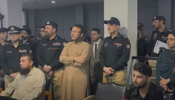 Sindh Home Minister Ziaul Hassan Lanjar reviews the city’s overall security situation during a visit to the Central Police Office (CPO) Karachi on March 11, 2026. — Screengrab via Facebook@sindhpolicedmc
