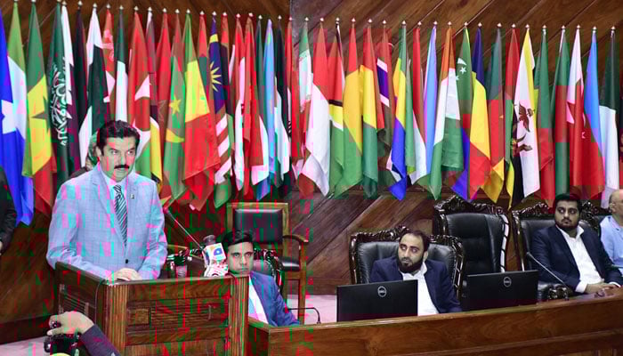 Governor Khyber Pakhtunkhwa Faisal Karim Kundi  addresses the Cyber Secure Pakistan conference organised by the Jang Media Group in Islamabad on March 11, 2026. — INP