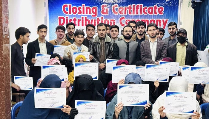 Students pose for a group photo after completion of a two-week IT skill course on March 10, 2026. —Facebook@DistrictYouthOfficeDirUpper