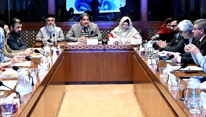 Senator Nasir Mahmood, Chairman Senate Standing Committee on Housing and Works presiding over a meeting of the committee at Parliament House Islamabad.—Senate website