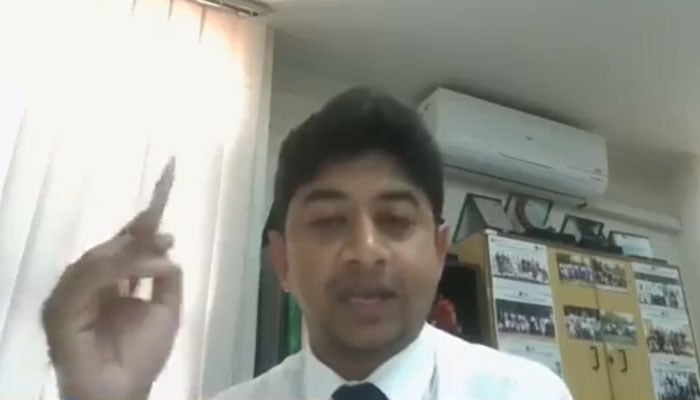 Syed Mohammed Osama Rizvi, Global Market and Product Strategist at Primary Vision, addresses a webinar on “Rising energy costs and the future of sustainable industry in Pakistan” organised by SDPI on March 10, 2026. — Screengrab via Facebook@sdpipakistan