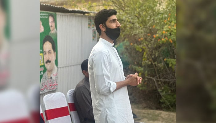 Outgoing Tehsil Council chairman Samiullah Khan speaks at a public gathering. — Facebook@Team Samiullah Khan/File