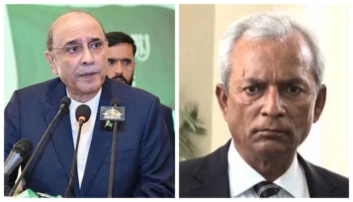 President Asif Ali Zardari (left) and Pakistan Muslim League-Nawaz (PML-N) leader Nihal Hashmi. — APP/Geo/File