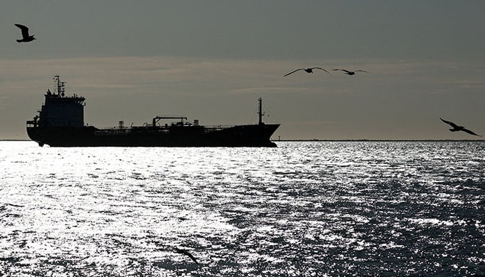 The silhouette of the oil and chemical tanker Habip Bayrak sails off the Gulf of Fos-sur-Mer, in Port-de-Bouc, France, March 12, 2026. — Reuters