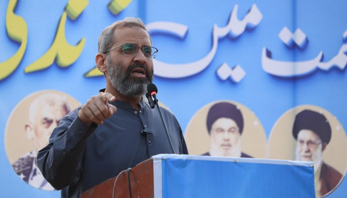 Karachi Jamaat-e-Islami (JI) Emir Monem Zafar addresses the ‘Anti-America, Anti-Israel Public Gathering and Iftar Dinner  in Korangi, Karachi on March 15, 2026. — Facebook@Khijamaat