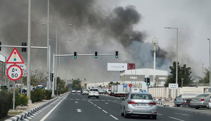 Smoke rises after reported Iranian missile attacks, following United States and Israel strikes on Iran, as seen from Doha, Qatar, March 1, 2026.—Reuters