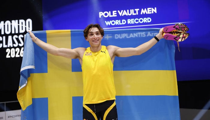 Armand Duplantis posing with photo. —AFP/File