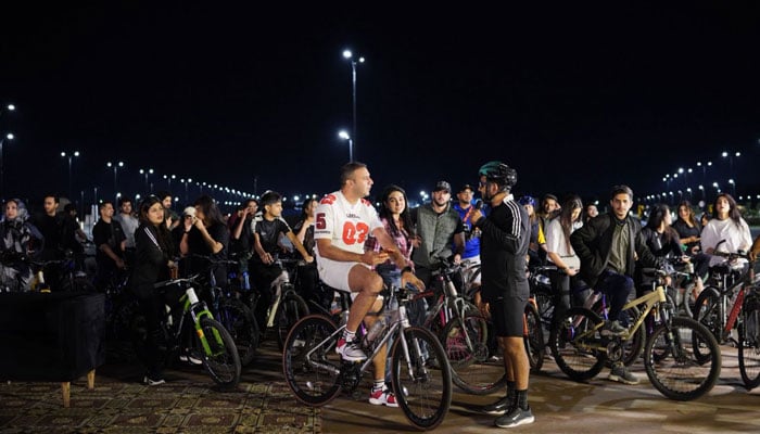 Participants are seen at the CM Punjab Energy Saving Cycling Ride 2026 on March 16, 2026. — Facebook@mpafaisal161