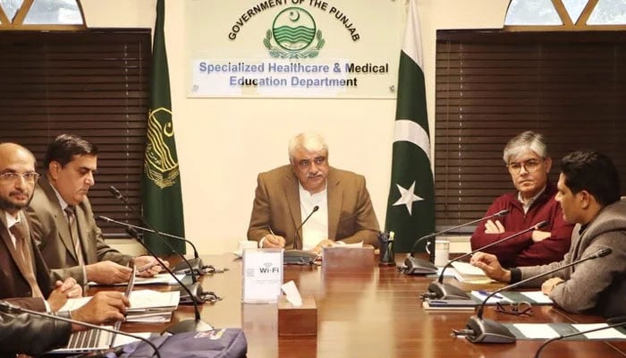 Provincial Health Minister Khawaja Salman Rafique chairs a meeting in the Specialised Healthcare and Medical Education Department on January 8, 2025. — Facebook@SalmanRafiquePK