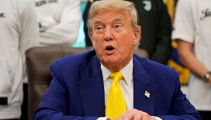 President Donald Trump speaks with the media accompanied by players of the Juventus soccer team, in the Oval Office of the White House in Washington, DC, US, June 18, 2025. — Reuters