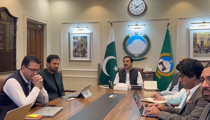 Khyber Pakhtunkhwa Chief Secretary Shahab Ali Shah chairing a meeting on March 17, 2026. — Facebook@CSKPOfficial/Screengrab