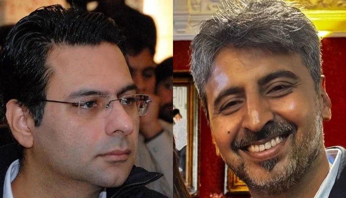 This collage of pictures shows British-Pakistani businessman Gibran Khan (right) and former PTI federal minister Moonis Elahi.— reporter