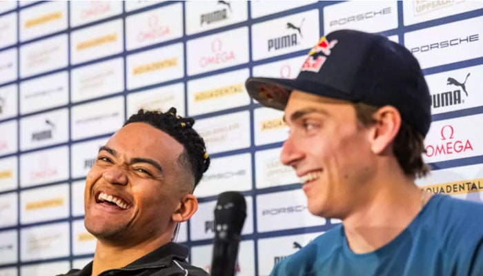 Swedens Armand Duplantis (right) and Greeces Emmanouil Karalis. — AFP/File